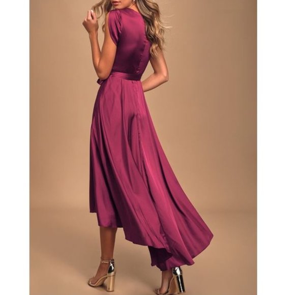 Lulus Fallen for You Satin High-Low Dress - Size Small - BRAND NEW - Magenta - Picture 5 of 8